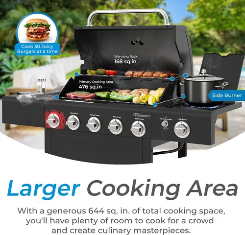Miniatura 2 de Kenmore Parrilla de gas propano para barbacoa, 5 quemadores con quemador lateral y zona de sellado, parrilla de acero inoxidable de 644 pulgadas