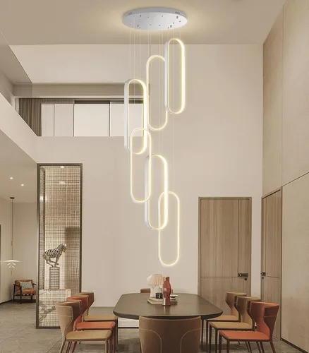 Miniatura 28 de Candelabros LED modernos para entrada de vestíbulo, techo alto, lámparas de escalera largas, regulables, montaje empotrado, alto recibidor, Negro