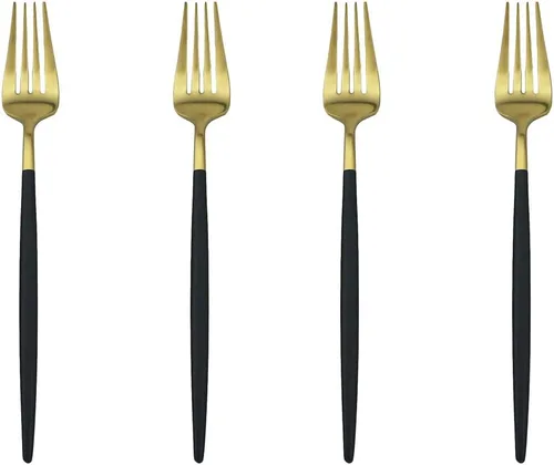 Miniatura 15 de Juego de cubiertos en oro negro de acero inoxidable 18/10, con mango negro mate, incluye tenedores, cucharas y cuchillos (10 piezas), platería
