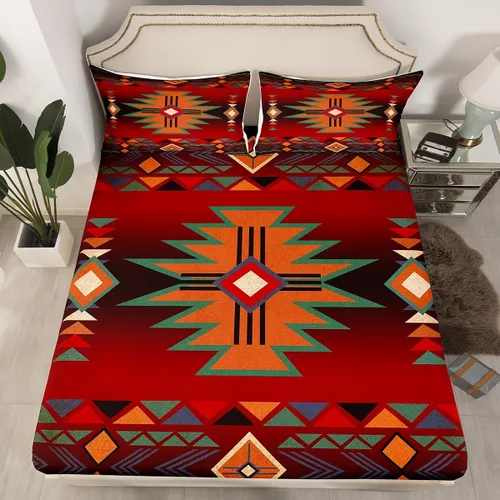 Miniatura 27 de Homewish Western Fitted Sheets Twin Size (No Flat),Retro Country Tribal Bedding Set 2Pcs,Kids Girls Boys Room Decor,Southwest Aztec Stripes Bed