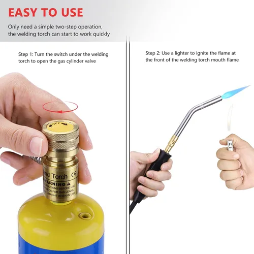 Miniatura 2 de Antorcha de propano de mano con manguera, antorcha de gas Mapp, soplete de soldadura, longitud de manguera 1.5M/60" Temperatura máxima de operación