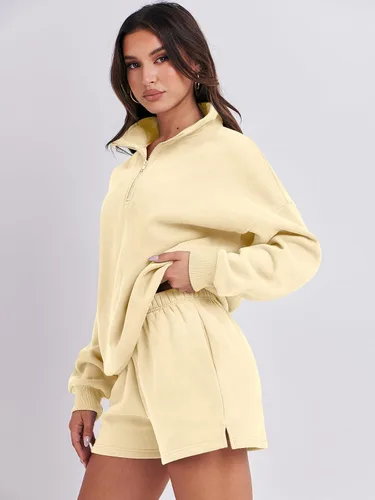 Miniatura 4 de Prinbara Conjunto deportivo de 2 piezas para mujer, sudadera de cuello con media cremallera, ropa de descanso, ropa Y2K