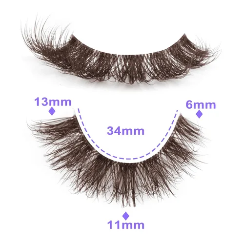 Miniatura 3 de Mavphnee Pestañas postizas marrones, ojo de gato, aspecto natural, extensión de pestañas rizadas D, banda transparente, pestañas marrones, pestañas