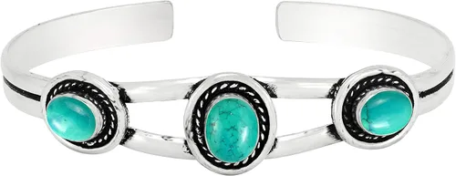Miniatura 2 de Natural Three Gemstones 925 Silver Overlay Open Bangle for Women - Oval Stone Vintage Style Handmade Adjustable Cuff Bracelet Jewelry - Perfect for