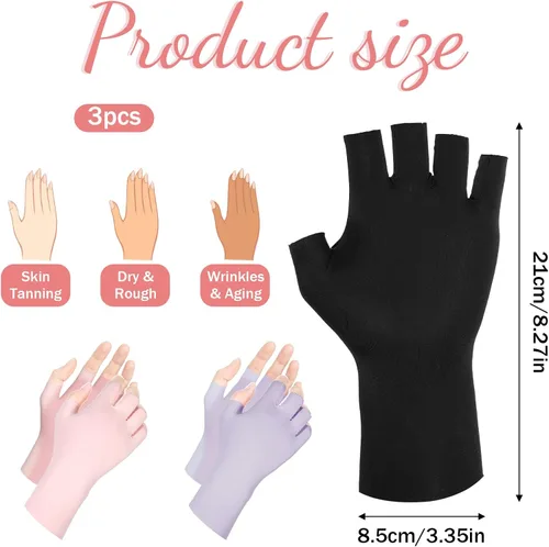 Miniatura 2 de Guantes UV para lámpara de uñas de gel, 6 piezas (3 pares) guantes anti UV para lámpara de uñas de gel, guante de protección para manicuras, guantes