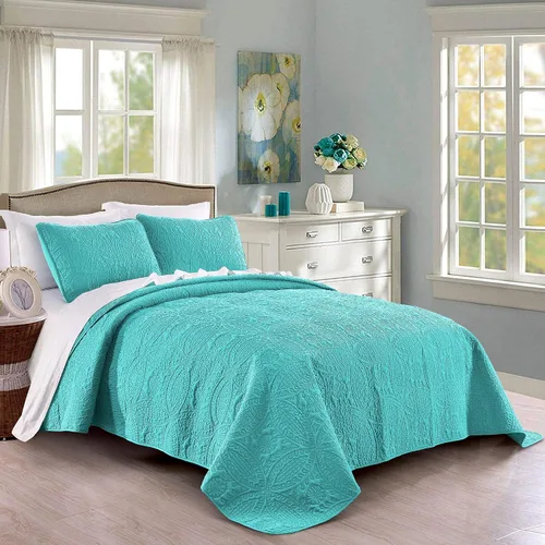 Pure Bedding Juego de edredón tamaño King/Cal King, California King, color aguamarina, colcha de gran tamaño - Colcha ligera de microfibra suave