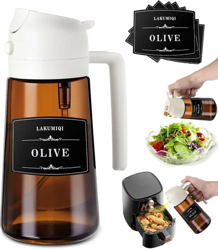 Miniatura 10 de LAKUMIQI Pulverizador de aceite de oliva 2 en 1 para freidora de aire, dispensador de aceite de vidrio de 16 onzas y rociador de aceite de cocina