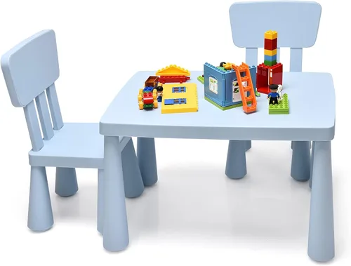 Miniatura 9 de HONEY JOY Juego de mesa y silla para niños, mesa de actividades de plástico para niños y 2 sillas para manualidades artísticas, mesa fácil