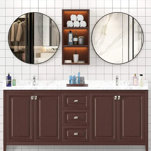 Miniatura 8 de USHOWER Paquete de 2 espejos de baño para sobre el fregadero, espejo circular de 24 pulgadas con marco de metal, espejo de pared negro, decoración