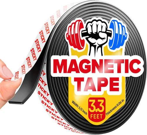 Miniatura 12 de Cinta magnética flexible (10 pies x 1 pulgada), tira magnética con fuerte autoadhesivo, rollo magnético ideal para manualidades y proyectos
