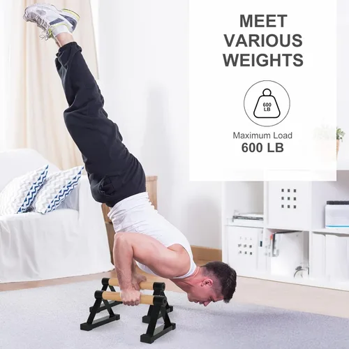 Miniatura 6 de Barras de flexiones de madera, barras paraletas, barras antideslizantes para parada de manos para calistenia, fitness, entrenamientos de piso, Negro