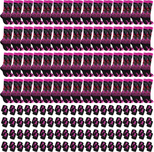 Jiuguva Juego de pulseras y calcetines con cinta rosa para concienciación del cáncer de mama, incluye calcetines deportivos de camuflaje rosa