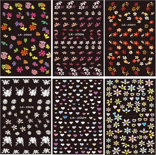 Miniatura 7 de Calcomanías de arte de uñas de flores, holográficas 5D en relieve de flores en relieve de corazón, calcomanías autoadhesivas para uñas, decoración