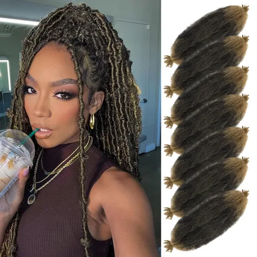 Miniatura 41 de Marley Twist - Cabello trenzado de 16 pulgadas, cabello afro trenzado elástico, paquete de 7 paquetes, cabello rizado rizado ombré, marrón Marrón