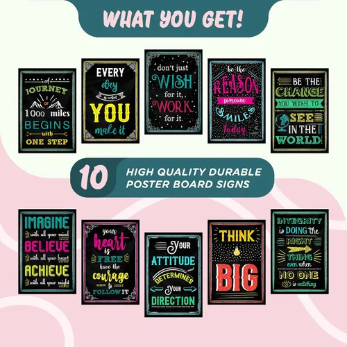 Miniatura 5 de L&O Goods - Paquete de 10 pósteres motivacionales de 11 x 17 pulgadas, afirmaciones positivas para aula, oficina u hogar, impresiones inspiradoras