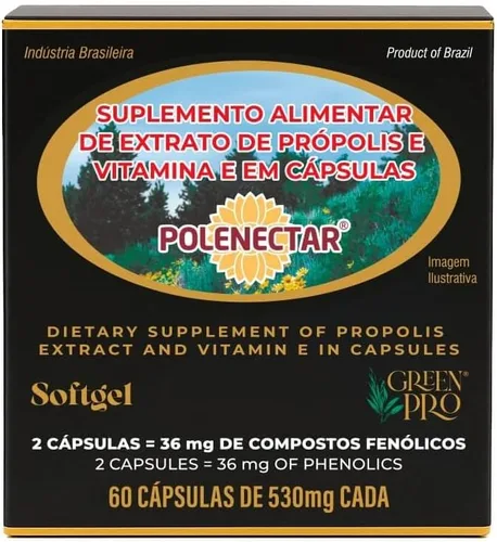 Miniatura 5 de 4 cajas de propóleo de abeja verde de Brasil Polenectar de 300 miligramos (60 cápsulas blandas)