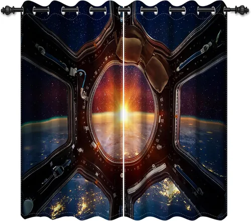 Miniatura 17 de Renaiss Cortinas para ventana del espacio exterior, paso interior de la estación espacial, corredor de ciencia ficción futurista, vista