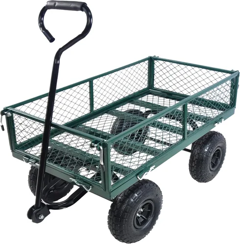 Miniatura 10 de Carrito de jardín de acero con lados extraíbles, carrito de patio resistente de 550 libras con mango giratorio de 180° y neumáticos de 10 pulgadas