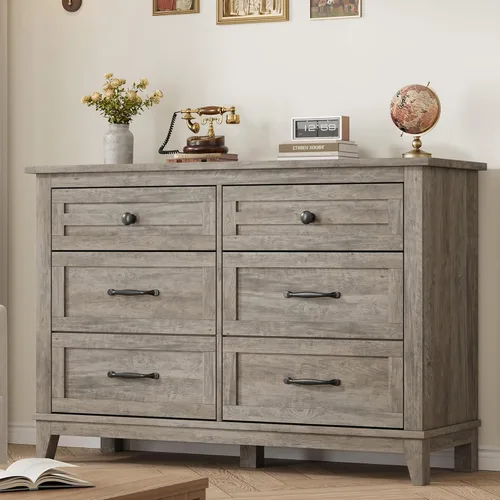 Miniatura 17 de GarveeHome Cómoda de 6 cajones para dormitorio, cómoda de 47 pulgadas de ancho con almacenamiento independiente, baúl de almacenamiento de madera