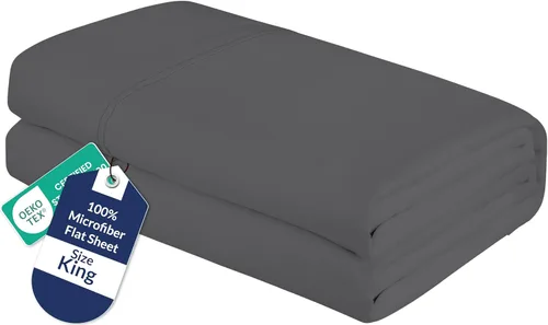 Royale Linens Sábana Plana King – Sábanas Planas de Microfibra Cepillada Ultra Suave 1800 Solamente – Sin Arrugas y Resistente a las Manchas – Gris