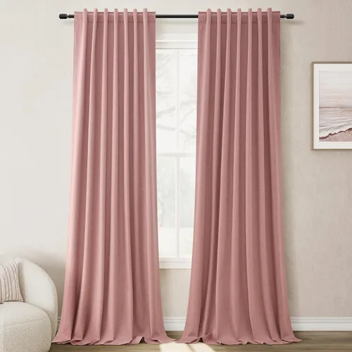 Miniatura 23 de BOODII Cortinas de lino 100% opacas para dormitorio de 102 pulgadas de largo, con aislamiento térmico, oscurecimiento de la habitación, cortinas