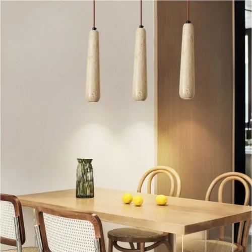 Miniatura 2 de 11.8IN Long Tube Hanging Lamp Mid Century Industrial Yellow Travertine Pendant Lights Japanese Style Simple Small Chandeliers for Dining Room Living