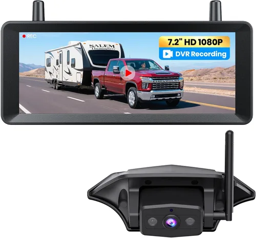 AUTO-VOX Cámara inalámbrica de respaldo para autocaravana: Instalación Plug and Play de 30 minutos, pantalla completa de 7.2 pulgadas 1080P para