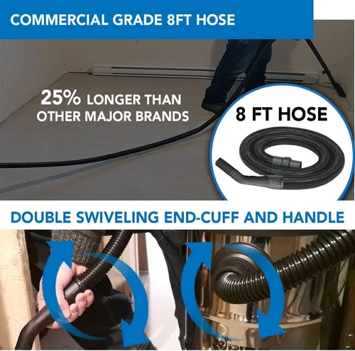 Miniatura 4 de BIDZ Potente motor de 5 galones de potencia de succión de elevación de agua de 63.5 pulgadas, sistema de vacío semicomercial de acero inoxidable