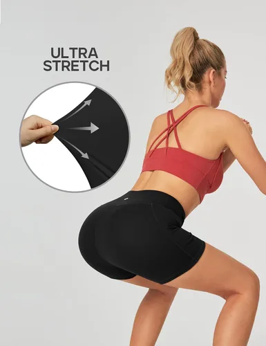 Miniatura 5 de Heathyoga Pantalones cortos de ciclismo para mujer, control de abdomen, pantalones cortos de entrenamiento de 5 pulgadas con bolsillos, cintura