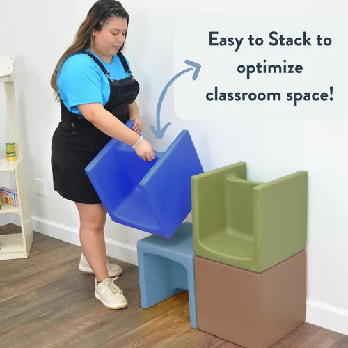 Miniatura 9 de Children's Factory Silla cúbica 3 en 1 para niños, muebles de aula de asientos flexibles, paquete de 1, almendra Polyethylene Toddler Outdoor