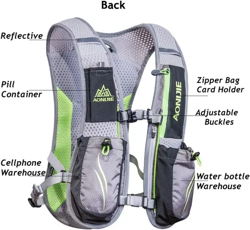 Miniatura 3 de AONIJIE Hydration Vest Pack Backpack 5L 5.5L Marathoner Running Vest Race Hydration for Women and Men Trail Run Hiking Jogging Gris