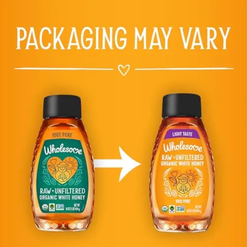 Miniatura 3 de Wholesome Sweeteners Botella de miel blanca cruda orgánica sin filtrar de 16 onzas, 100% pura, certificado de comercio justo, proyecto sin OMG