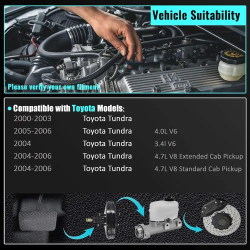 Miniatura 4 de Reforzador de Freno de Vacío 53-4902 Compatible con Toyota Tundra 2000 2001 2002 2003 2004 2005 2006 3.4L 4.0L 4.7L 446100C010 446100C012 Sin