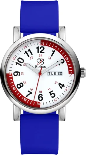 Blekon Reloj de enfermera original, colores médicos, pulsómetro rojo de quince minutos, esfera de fácil lectura con indicador de día y fecha,