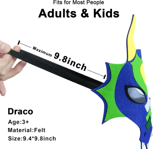 Miniatura 4 de iROLEWIN Paquete de 12 máscaras de dragón de fieltro para niños, recuerdos de fiesta, juguetes de dinosaurio, disfraces para niños y niñas, regalos