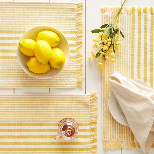Miniatura 4 de DII Colección de mesa de cocina con rayas múltiples, juego de manteles individuales, 13x19, amarillo profundo, 6 piezas