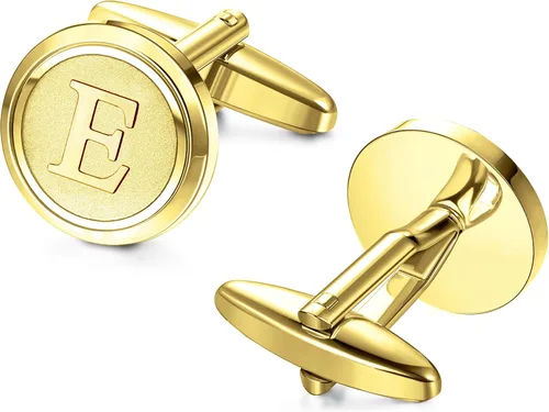 Miniatura 6 de LOYALLOOK Gemelos de oro con inicial para hombre, gemelos de cobre personalizados, gemelos de letra, regalo para novio, marido, padre, novio