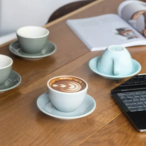 Miniatura 6 de watchget Taza y platillo de porcelana con leche – Taza de cerámica de 9.5 onzas para capuchino, té, latte, café moca, cian