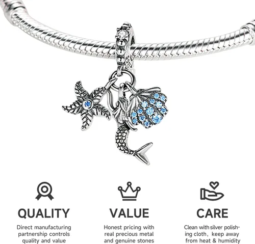 Miniatura 2 de NUJIFFY Abalorios de plata de ley 925 para pulseras y collares, pulseras solares con dije de estrella de mar y estrella, conchas de estrella de mar