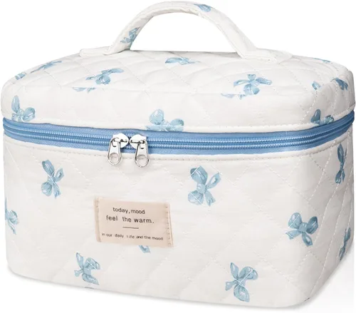 Miniatura 42 de Gosect Bolsa de maquillaje grande, bonita bolsa de cosméticos para mujeres y niñas, bolsa de aseo estética de coqueta floral, bolsa organizadora