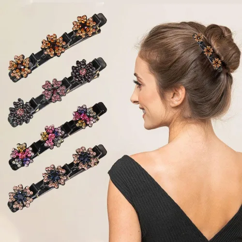 Miniatura 5 de Pinzas de pelo trenzadas para mujeres y niñas, 2025 nuevas pinzas de pelo con piedras de cristal brillantes, pinzas cortas de pico de pato