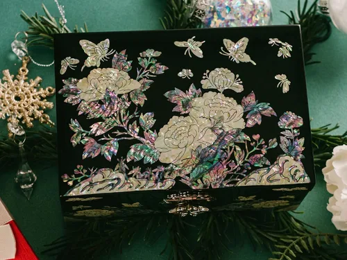Miniatura 6 de February Mountain Caja organizadora de joyas de nácar con bandeja para anillos, regalos para mujeres, regalo único para mujeres que lo tienen todo