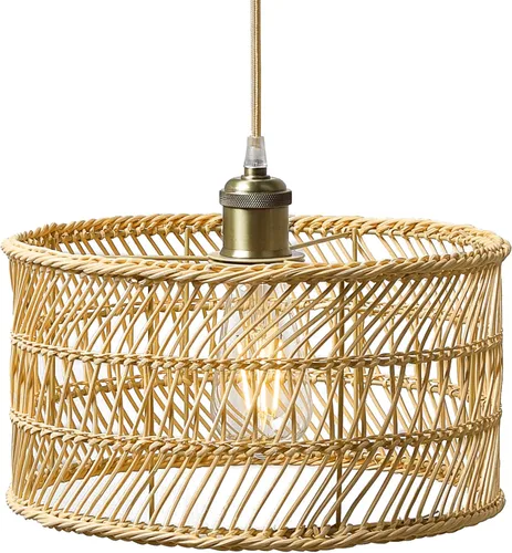 HOONEX Candelabro de ratán, lámparas de techo de ratán, lámpara colgante de mimbre de 12.4 pulgadas para comedor, dormitorio, isla de cocina, natural