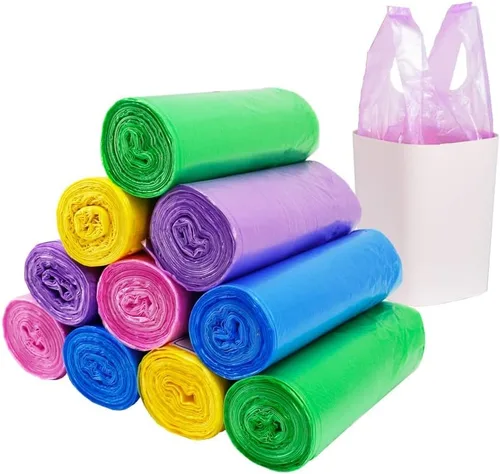 Miniatura 9 de 200 bolsas de basura de 4 galones, pequeñas bolsas de basura coloridas con asa para el hogar, oficina, baño, papelera Colorido