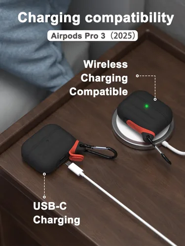 Miniatura 5 de HALLEAST Funda impermeable para AirPods Pro 3, LED frontal visible y compatible con carga inalámbrica, funda protectora de silicona compatible