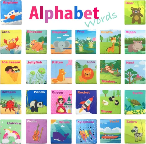 Miniatura 4 de 26 piezas de tarjetas de alfabeto suaves con bolsa de almacenamiento de tela para bebés, lactantes, niños pequeños y niños. Tarjetas flash