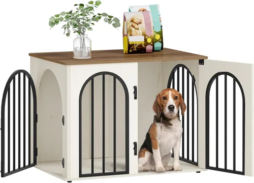 Hzuaneri - Muebles de madera para perros de 31.5 pulgadas, jaula de interior para perros pequeños/medianos, jaulas resistentes decorativas para casa