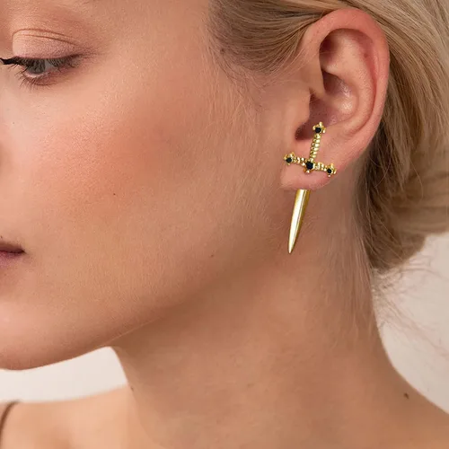Miniatura 6 de Aretes de espada para mujer, aretes góticos punk, circonita cúbica, daga gótica, aretes de rosca en la parte posterior, regalos de joyería
