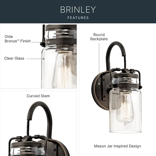 Miniatura 4 de Lámpara de pared Brinley de Kichler, para 1 foco y con pantalla de vidrio transparente, 45576OZ, 100watts, 120 volts Bronce antiguo