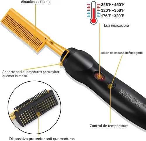 Miniatura 7 de NICEMOVIC Peine Alisador de Cabello con Calentamiento Cerámico - Cepillo de Prensado Caliente para Cabello Natural Negro, Barbas Postizas y Rizado 1